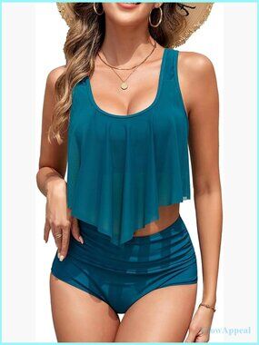 High Waisted Tankini Set Tummy Control Plus Size Swimwear Two Piece Bathing Suit